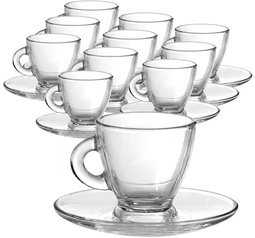 MAURY'S IL NUMERO UNO DEL RISPARMIO Set 6/12 Tazzine da Caffè - Trasparenti, con Piattino, in Vetro, 95 cc, Elegante, Espresso - 6 x 6,5 cm (12, Trasparente)