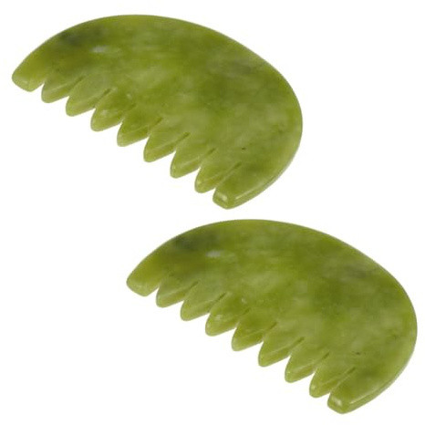 FIXOSHEE 2pezzi Pettine di Jade Naturale per Massaggio Capelluto, Pettine per Chioma Portatile in Materiale Sintetico, per Relax e Benessere
