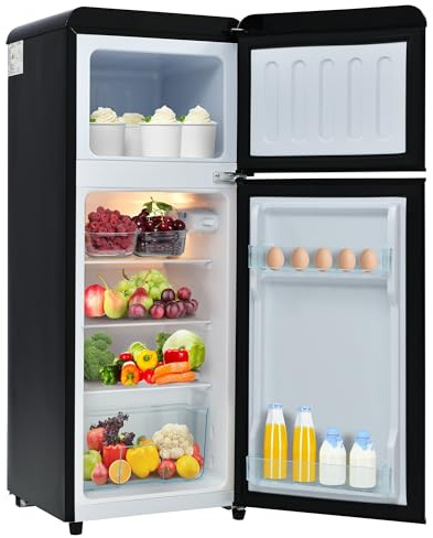 Standardkylskåp, retrostil Fristående Kyl Frys, 105,5 cm hög, 41 cm bred, 92 liter volym, -27°C till 13°C, Energiklass D, Svart
