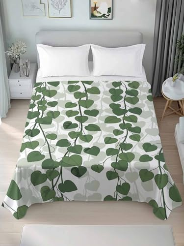 Top Sheet King Bedding Flat Sheet Only, Spring Plants Ivy Microfiber Bed Sheets Soft Breathable Bedding Flat Sheets, Green Heartleaf Philodendron Hotel Luxury Top Sheets