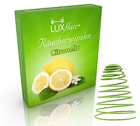 Luxflair Räucherspiralen mit Citronella Duft 3er Set 36 Std Brenndauer, für Garten, Outdoor, beim Camping und Grillen. Alternative zu Räucherstäbchen, Lampenöl und Gartenfackel