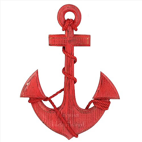 Nagina International Ancora decorativa per la casa in legno di pino nautico – regalo decorativo da appendere alla parete (72 cm, rosso rustico)