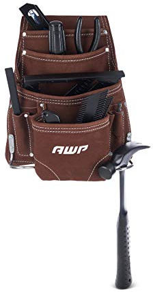 AWP Premium Tool Pouch Multi-Pocket Organizer for Electricians, Professional Tool Box for Efficient Organization, Brown, 10 Pocket | 1LS-688-1