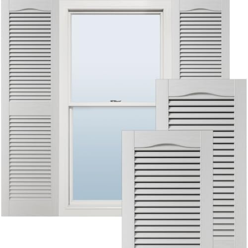 Ekena Millwork Lifetime Vinyl LL1S12X05200WH Standard-Klappläden mit Kathedralenaufsatz in der Mitte, mit offenen Lamellen, mit Montagezubehör, Verschlüssen und passenden Schrauben (pro Paar), 30,5 x