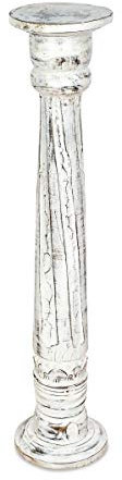 Livasia colonne en bois de Bali, fait main et durable, design antique, support pot, colonne décorative, piédestal, blanc (100 cm)