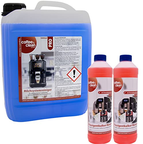 5L Milchschaumreiniger + 2L Flüssigentkalker für Kaffeevollautomaten für Kaffeevollautomaten Cappuccino- und Espresso-Maschinen Gastro