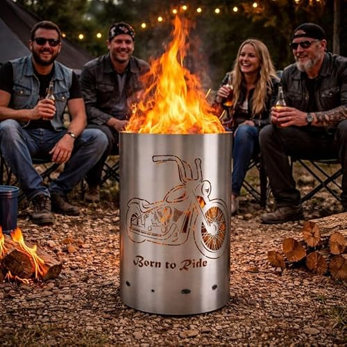 TiKo-Design® Feuertonne Feuerkorb mit Born to Ride Chopper Motiv