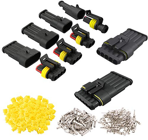 QitinDasen 12 Set Waterproof Car Electrical Connectors, Sealed Waterproof Electrical Connector Plug Socket Kit, for Car Truck Boat (1 Pin/2 Pin/3 Pin/4 Pin/5 Pin/6 Pin)