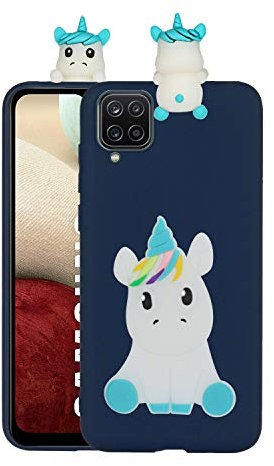 HopMore Kompatibel mit Samsung Galaxy A12 Hülle Dünn Silikon Weich Gel 3D Tier Motiv Slim Case Stoßfest Handyhülle Samsung A12 Silikonhülle Schutzhülle Cover - Blaues Einhorn