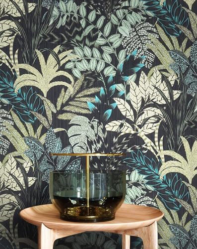 Newroom Tapete Blau Vliestapete Dschungel - Dschungeltapete Tropisch Bunt Blätter Blumen Grafisch Floral inkl. Tapezier-Ratgeber