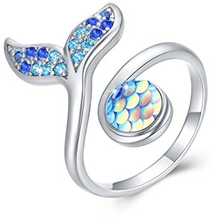 Bague sirène pour femme en argent sterling 925 queue de sirène doigt ouvert bagues réglables sirène bijoux pour filles enfants femmes amis amoureux cadeaux Saint Valentin