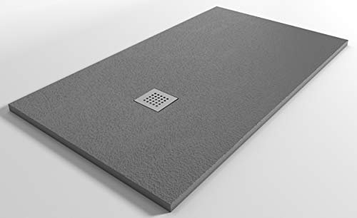 NOVASTONE Piatto Doccia Riducibile - Effetto Pietra - in Resina Minerale StoneLine - Foro Piletta Decentrato - Made in Italy (Antracite, 120x70)