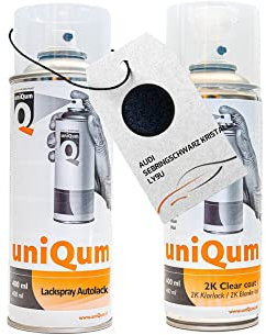 UniQum Autolack + Klarlack 2K Spraydose für AUDI SEBRINGSCHWARZ KRISTALL LY9U Autolack Reparatur 2 x 400 ml