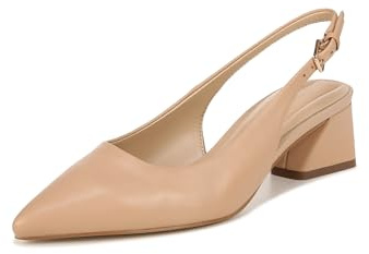Franco Sarto Womens Racer Slingback Low Block Heel Pointed Toe Pump, Beige Leather, 10