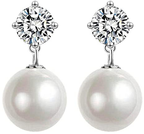 EVELYN Boucles d'oreilles perles pour femme argent sterling 925 avec cristaux autrichiens diamants, cadeaux de bijoux en perles finespour femmes