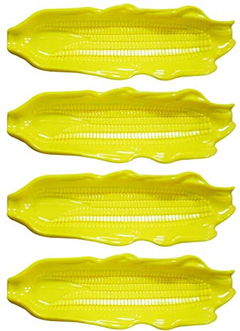 QOTSTEOS Plastic Corn Trays, 4pcs Corn Dishes Storage, Easy Clean Party Camping Storage Container Kitchen Barbecue Tool Plate Corn Tray(Yellow)