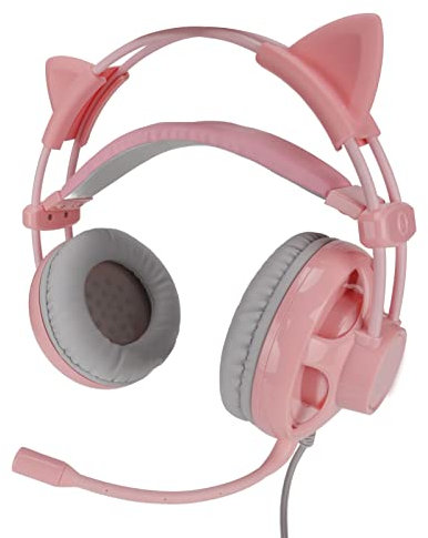 Casque de Jeu Mignon, Réduction du Bruit à 360 °, Son Surround 7.1, Basses Puissantes Sur L'oreille, Casque de Jeu Filaire, Cache Oreilles Doux, Réglage de La Voix en Éponge pour PS5(Gris Rose)