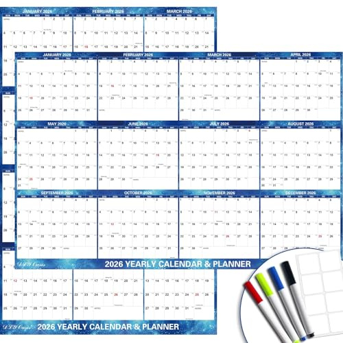 24 x 36 2026 Wall Calendar Dry Erase - Large Starry Sky Calendar Wet & Dry Erasable Laminated 12 Month Annual Yearly Planner, Reversible, Horizontal/Vertical, with Major Holidays Julian Dates