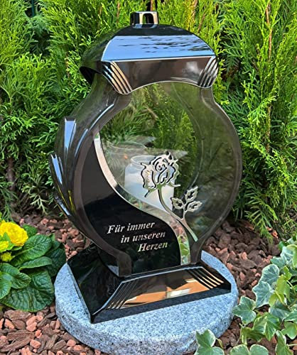 Lampada da tomba con scritta – per sempre nei nostri cuori – 34 cm di altezza – candela funeraria con candela