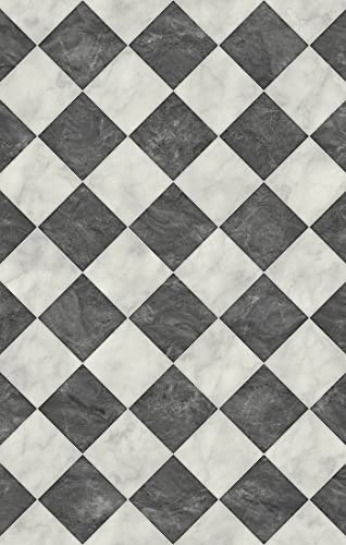 Black and White Marble Vinyl Roll - Kitchen and Bathroom Chequer Flooring