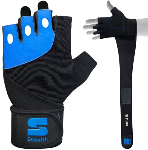 Stealth Sports Trainingshandschuhe mit Handgelenkstütze – gepolsterte Trainingshandschuhe – Fitness-Handschuhe Herren & Damen – Gewichtheber-Handschuhe Training Fitness Bodybuilding,E9(Blau,M)