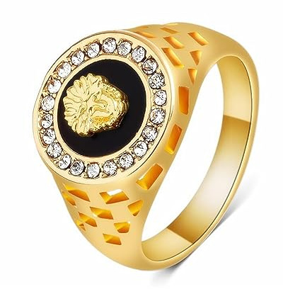 MAGIIE Hombre Anillo de Acero Inoxidable,Anillo Hombre Punk Biker,Anillo Hombres Sello,Vintage Rey León Anillo para Hombre (Oro, 20)