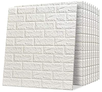 Trintion 30 Stück 3D Wandpaneele 70x77cm Selbstklebend Ziegel Tapete Steinoptik Wandaufkleber Wasserdicht Wandtapete für Küche Schlafzimmer Badezimmer Wohnzimmer(Weiß)