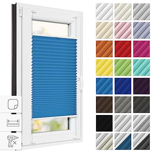 Estika Plissee zum Kleben 65 cm x 120 cm - Blau - Ohne Bohren, Rollos für Fenster, Jalousien für Innen, Raffrollo