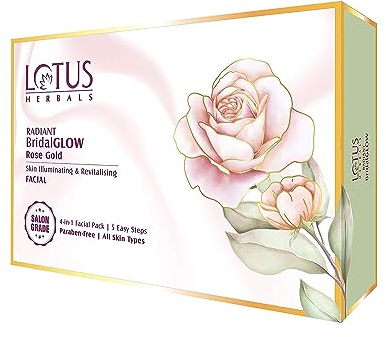 Lotus Herbals strålande brudglöd roséguld hudlysande ansiktskit | 5 enkla steg | parabenfri | salongsklass | alla hudtyper | 57 g (engångsbruk)