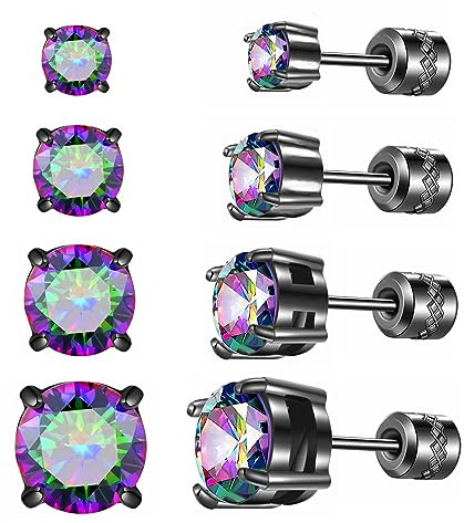 ZOCOYUU Pairs Titanium Screw Back Surgical Stainless Steel Stud Earrings for Women Men,Rainbow 5A Cubic Zirconia Studs Double Side Earrings Piercing Sleeper Studs Jewelry 3-6mm