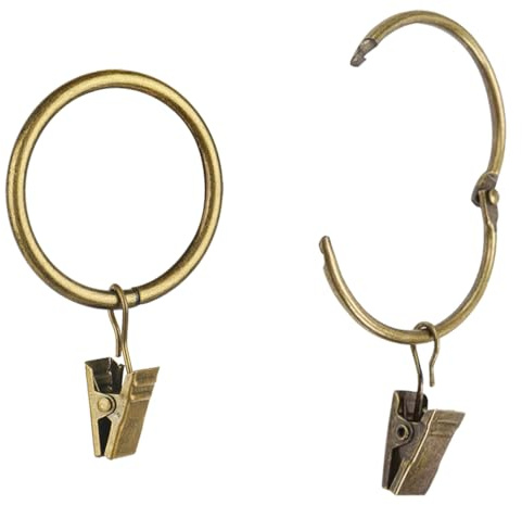40 Pcs Openable Curtain Clips with Rings Antique Brass 1.5Inch Strong Metal Decorative Curtain Clip, Rustproof Drapery Open Clip Rings Curtain Rod Clips Hangers for Bathroom, Living and Guest Room