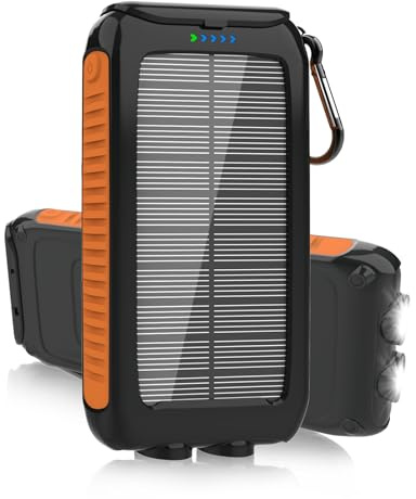 Chargeur solaire de 49 800 mAh, chargeur de téléphone portable avec ports de type C et deux ports USB-A, double lampe de poche LED, charge rapide de 15 W, panneau solaire étanche