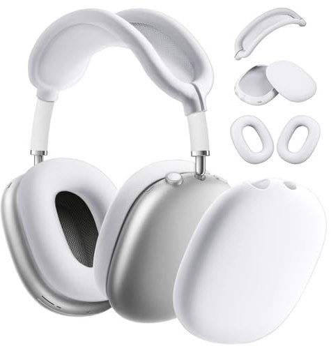 Ainiv Weiche Silikon Ohrpolster Schutz Abdeckungen + TPU Schutzhülle Hülle Cover Case + Kopfband Stirnband Headband Abdeckung für Apple AirPods Max Kopfhörer, Zubehör für Apple AirPods Max (Weiß)