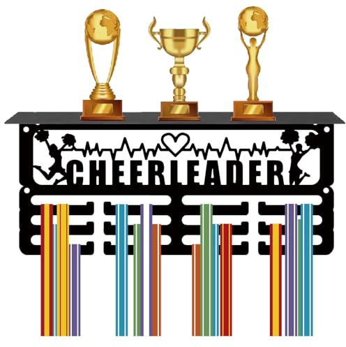 CREATCABIN Cheerleader-Medaillenhalter,Trophäenregal,Medaillenaufhänger,Display Mit Regalständer,Klein,Sport,4 Reihe,Wandhalterung,Für Frauen,Fußball,Laufen,Schwimmen,Auszeichnungenständer,29x13x10cm