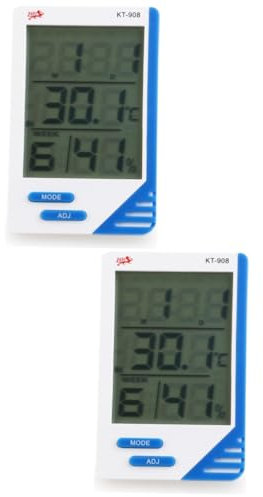 Sosoport 2 Stücke 908 3-in-1 Digital Hygrometer Große Lcd Büro Feuchtigkeit Temperatur Gauge Mit Uhr Funktion