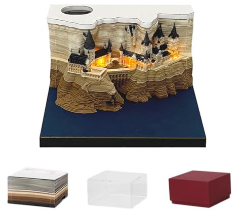 Hoepavy Calendrier de bureau, calendrier 3D, calendrier 2025, calendrier panoramique 3D en forme de château en papier, calendrier déchiré à la main, gravé au laser, pour prise de notes, ornement
