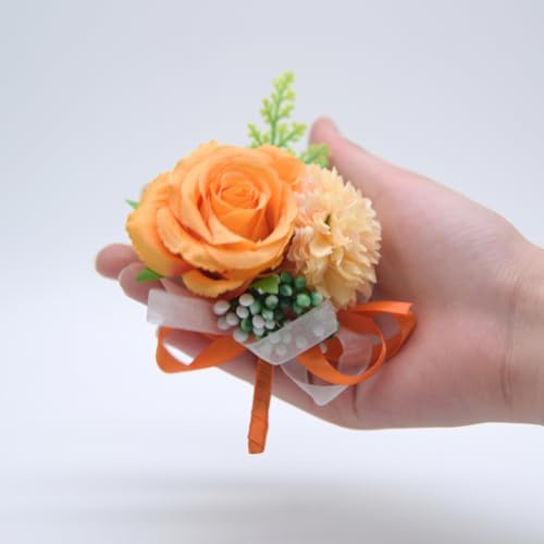 Rockreyoa Boutonniere Hochzeit Ansteckblume Rose Boutonniere Bräutigam Anstecknadel Künstliche Blumen für Braut, Bräutigam, Anwesenden Gäste, Hochzeit, Abschlussball, Party Orange 2 Stück