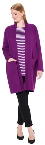 Ulla popken dam stora storlekar överdimensionerade plus size kofta, lång, öppen form, mjuk finstickad, Björnbär, 58-60