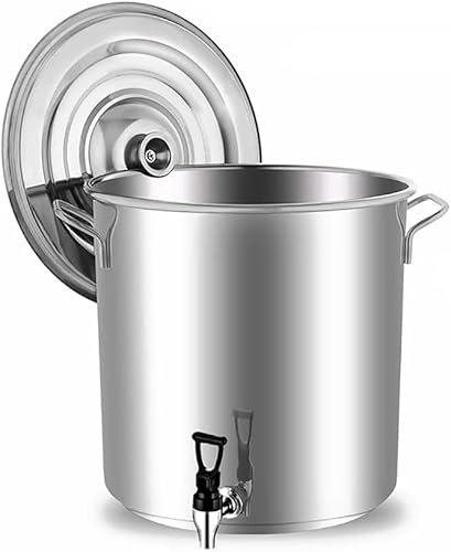 Suppentopf mit Deckel, Suppentopf mit Wasserhahn, Eimer aus Edelstahl, Milchkanne, 10–90 l, Silber, 30 x 30 cm, 20 l
