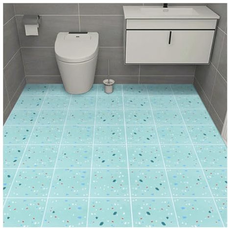Peel and Stick Vinyl Flooring Roll 1m x 60cm Non Slip Floor Covering for Bathroom Kitchen Living Room Easy Installation Gravel Light Blue Green Color