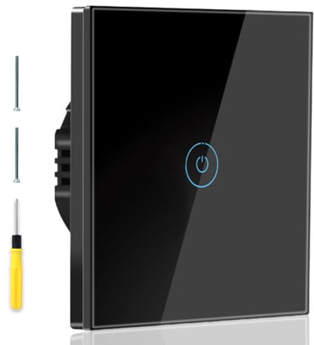 Acmerota Interruttore tattile normale Interruttore della luce a parete Interruttore della luce a sfioramento 1 gang Interruttore della luce sensibile al tatto 10A 500W, nessun filo neutro (nero)