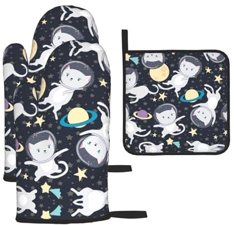 Maniques de cuisine amusantes en forme d'astronaute de chat, mignon, résistant à la chaleur, cadeau pour maman, pendaison de crémaillère