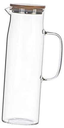 1stk Glaskühler Saft Wasser Topf Wassertopf Wasserflasche Getränkekaraffe Mit Deckel Flüssig Obst Spender Kommerziell Zusammendrückbar Kühler Wasserkrug Milch Klarer Bambus