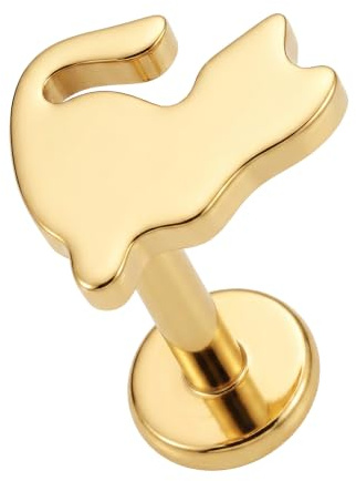 AZARIO LONDON Schlichte schöne Katze Innengewinde 16 Gauge Titan Labret-Knorpel Tragus Ohrring Helix Stud Conch Piercing Stud Titan Stud