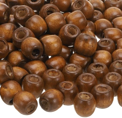 QUARKZMAN 300 Stk. Großloch-Holzperlen Haarzopfperlen, Unvollendete natürliche Fassholz-Abstandshalterperlen für Bastelarbeiten Haar Makramee-Schmuckherstellung, Khaki (12 x 11mm, 5mm Loch)