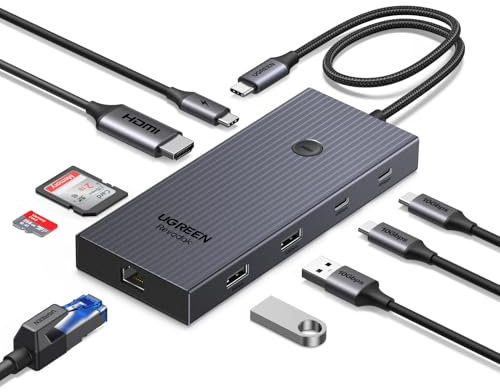 UGREEN USB C Hub, 9-in-1 4K@60Hz HDMI to USB-C Adapter, 1Gbps Ethernet, 170MB/s SD/TF, 3x 10Gbps USB-A/C Ports, 100W PD, 30cm Cable, Aluminum Compact Laptop Docking Station for MacBook, HP, Dell, iPad