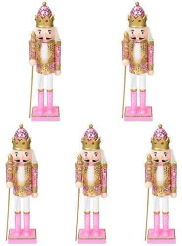 PRETYZOOM 5 Piezas Cascanueces muñecos Madera decoración Fiesta muñeco de Madera Decoración de Mesa de Fiesta Decoración Interior decoración de la Estatua Marionetas de Nuez Rosa