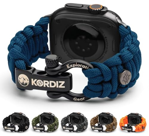KORDIZ Survivor - Correa de paracaídas para Apple Watch Ultra 2/1 y Series 10/9/8/7/6/5/4/3/2/1/SE - 49 mm, 46 mm, 45 mm, 44 mm, con grillete ajustable de acero inoxidable (azul marino, ultra negro
