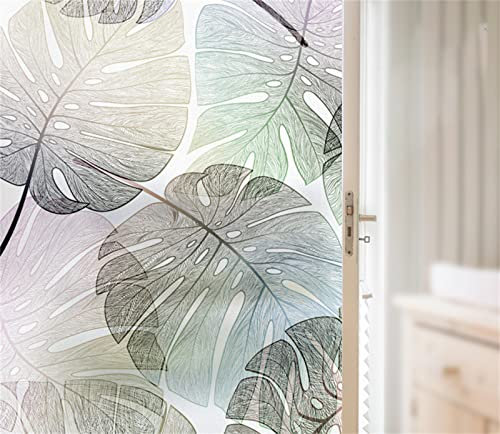 Lámina de vidrio esmerilado para privacidad en el hogar y la oficina, opaca, autoadhesiva, con protección solar y anti UV, estática, diseño de plantas frescas, 44,5 x 200 cm