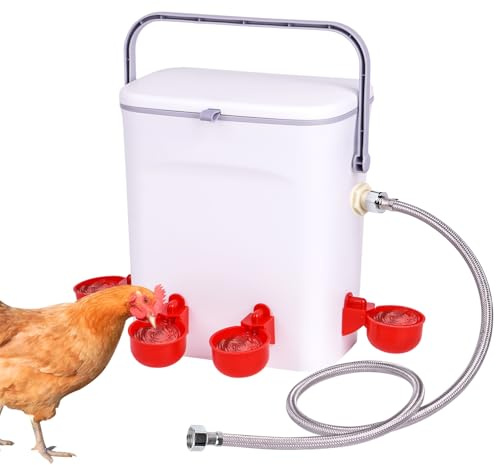 MUALROUS Bebedero automático para pollos y aves de corral, alimentador de agua con 4 vasos y manguera de 39,4 pulgadas
